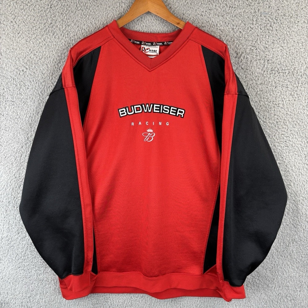 Vintage 90s Budweiser Racing Sweatshirt Men's XL Red Beer Chase Dale Junior #8